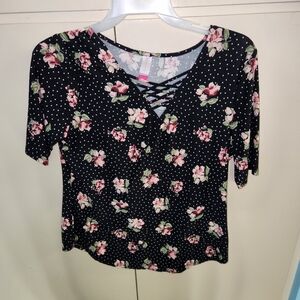 Floral Black Polka Dot Top